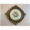 Image 6 : Hand Painted Paper Floral Pattern in Lovely Antique Oval Gilded Frame, & Cross-Stitch Flowers in Rou