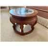 Image 2 : Small Antique Wood Side Table/Stand with Porcelaine Teapot Patterened Inlay