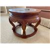 Image 3 : Small Antique Wood Side Table/Stand with Porcelaine Teapot Patterened Inlay