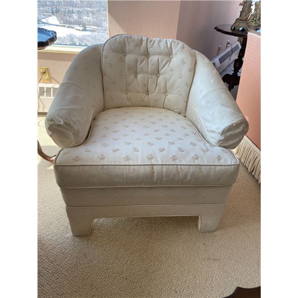 Two White Vintage Curved Back Siting Chairs