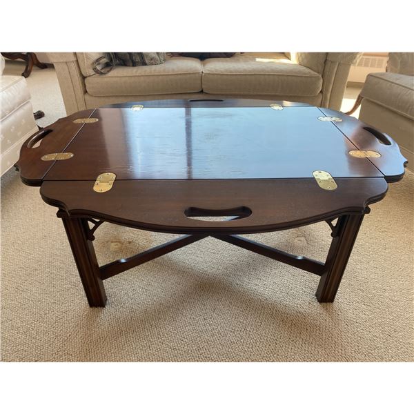 Antique Wooden Coffee Table with Fold Up Sides & Handles