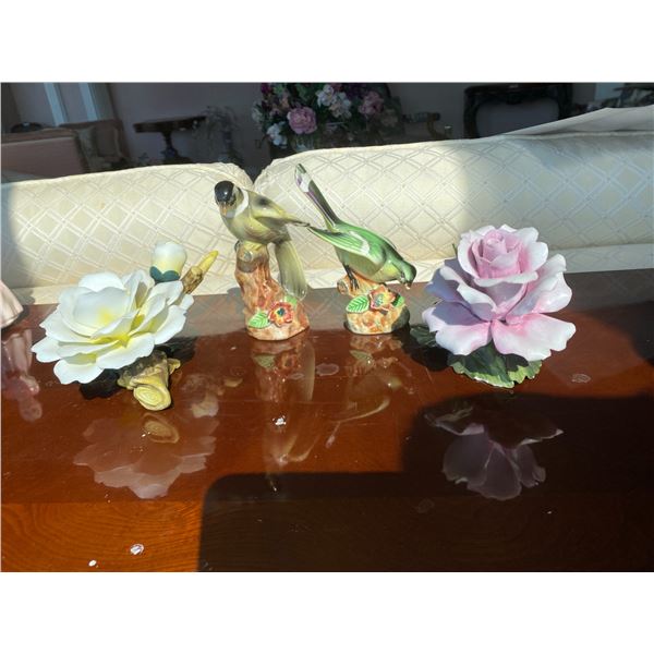 Two Bone China Bird Figurine's & Two Flower Figurine's