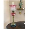 Image 1 : Antique Cranberry Glass Kersosine Lamp with Brass Base