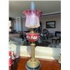 Image 3 : Antique Cranberry Glass Kersosine Lamp with Brass Base
