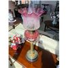 Image 4 : Antique Cranberry Glass Kersosine Lamp with Brass Base