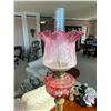 Image 5 : Antique Cranberry Glass Kersosine Lamp with Brass Base
