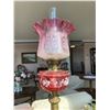 Image 6 : Antique Cranberry Glass Kersosine Lamp with Brass Base