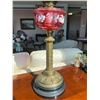 Image 7 : Antique Cranberry Glass Kersosine Lamp with Brass Base