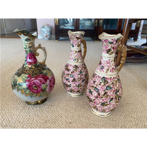 Three Decerative Vintage Floral Jugs