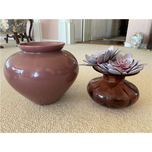 Large Pot & Cranberry Glass Vase