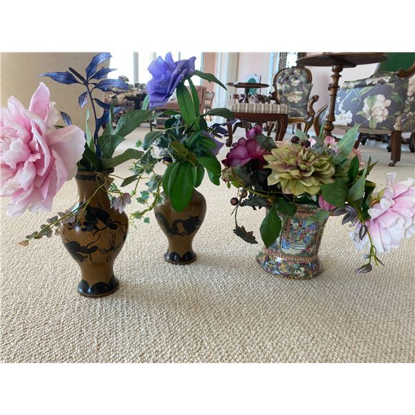 Decorative Chinese Vase & Two Brown Decerative Vases