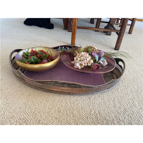 Silver Plated Serving Tray & Two Decorative Bowls