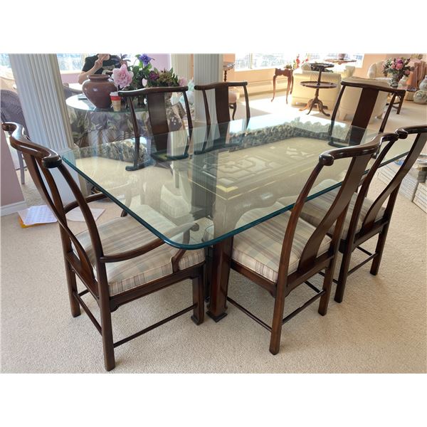 Wood/Glass Dining Table & Six Cushioned Chairs.