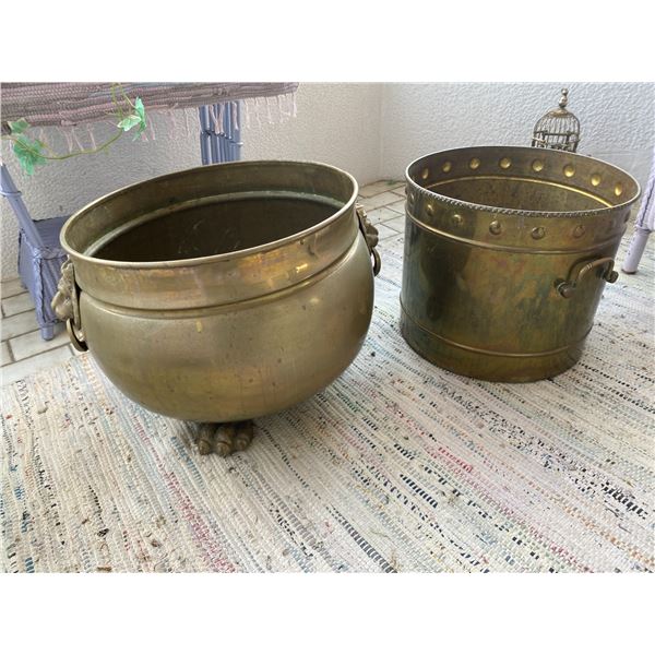 Two Large Brass Plant Pots