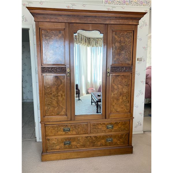 Antique Wooden Wardrobe with Shelves & Drawers