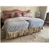 Image 4 : Two Twin Mattresses In Metal Bed Frame With Fabric Headboard & Matching Bedding