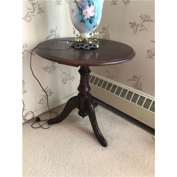 Round Antique Wood Side Table