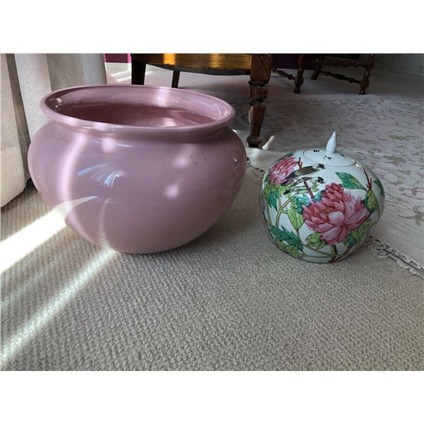 One Large Pink Pot & One Small Chinese Themed Pot