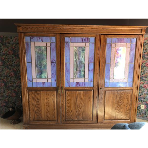 Vintage Wardrobe with Stained Glass Window Panes
