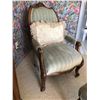 Image 2 : Antique Sitting Chair with Matching Footstool and Accent Pillow