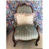 Image 3 : Antique Sitting Chair with Matching Footstool and Accent Pillow