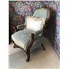 Image 6 : Antique Sitting Chair with Matching Footstool and Accent Pillow