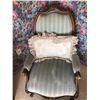 Image 7 : Antique Sitting Chair with Matching Footstool and Accent Pillow