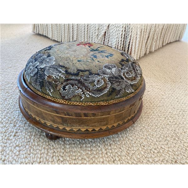 Small Antique Hand Beaded Foot Stool