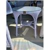 Image 2 : Round Antique Lilac Wicker Table With Glass Top