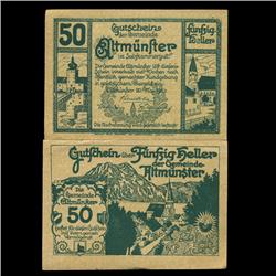 1920 Austria Altmunster 50 Heller GEM Rare Note (COI-3500)
