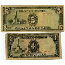 1944 WW2 Japanese Occupation 1 & 5 Pesos   (COI-1031)