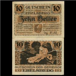 1920 Austria Ebelsberg 10 Heller GEM Rare Note (COI-3507)