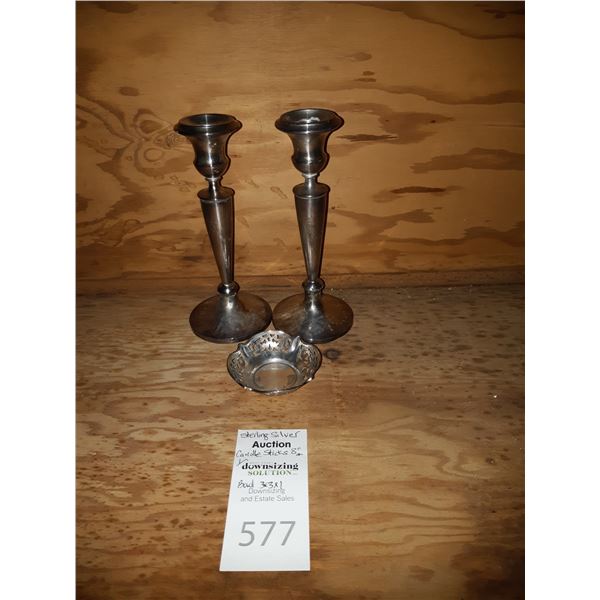 Sterling Silver Candle Sticks & Dish Cat B
