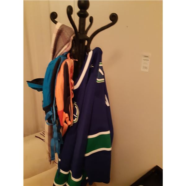 Metal Coat Rack and Canucks Jerseys Cat B