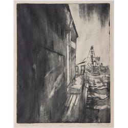 Emily Neale, Riverside Quay, Etching 
