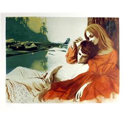 Sandu Liberman, Couple by Lake, Lithograph