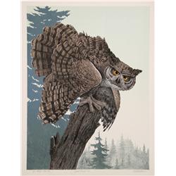 Mel Hunter, Great Horned Owl, Lithograph