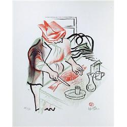 William Gropper, Woman Cooking, Lithograph 