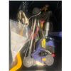 Image 2 : BIN OF ASSORTED TOOLS INCLUDING DEWALT UTILITY BAR, FISKARS HATCHET , SCREWDRIVERS, BOLT CUTTERS,