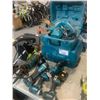 Image 2 : LOT OF ASSORTED MAKITA POWER TOOLS INCLUDING 2 CIRCULAR SAWS WITH CASE, DRILLS, ANGLE GRINDER AND
