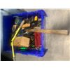 Image 1 : BIN OF MISCELLANEOUS HAND TOOLS INCLUDING DEWALT GRINDER (NO BATTERY) SOG CAMP AXE AND MORE