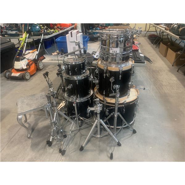 LARGE LOT OF SONOR DRUMS AND BOOM STANDS AND 2 SPEAKERS - MUST TAKE ALL