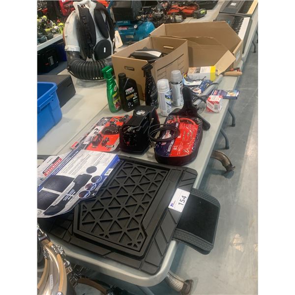 LARGE LOT OF ASSORTED CAR ITEMS INCLUDING TESLA CHARGER, 2 BOOSTER CABLES, PHONE GRIP MOUNTS,