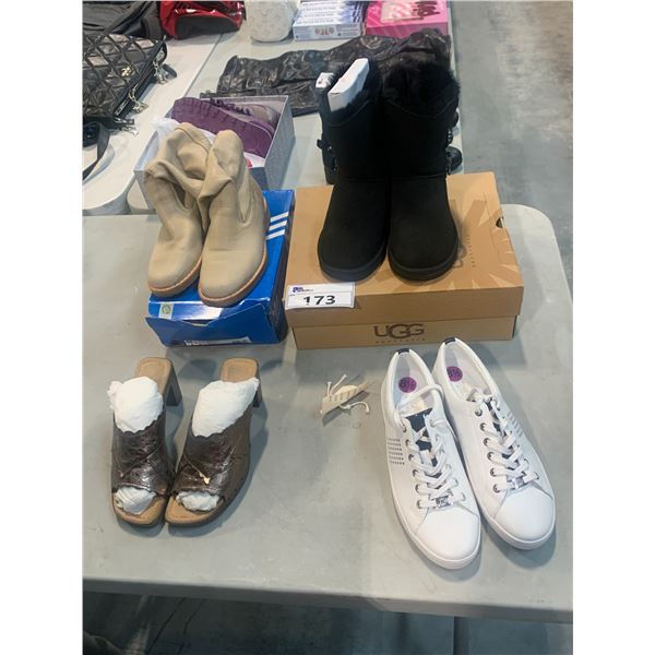 4 PAIRS OF ASSORTED WOMEN'S SHOES INCLUDING UGGS SIZE 6, MICHAEL KORS SIZE 8.5 AND MORE