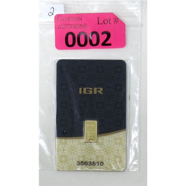 1 Gram .9999 Gold Certified IGR Bar