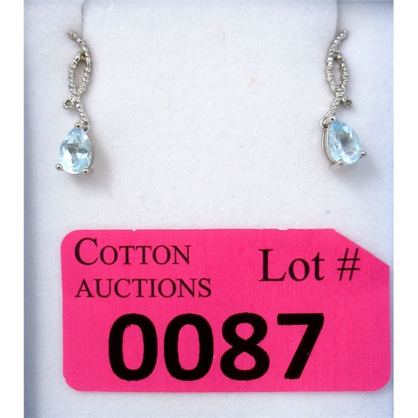 New 2 CT Blue Topaz & Diamond Dangle Earrings