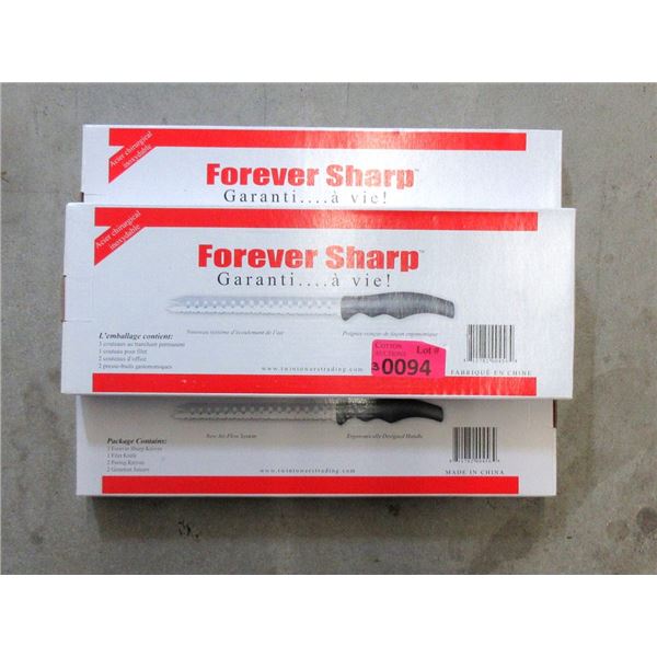 3 New Forever Sharp Stainless Steel Knife Sets