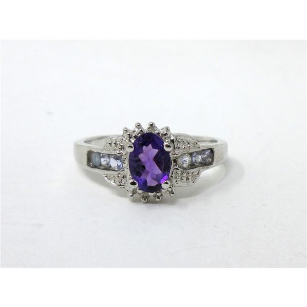 Sterling Silver Amethyst, Tanzanite & Diamond Ring