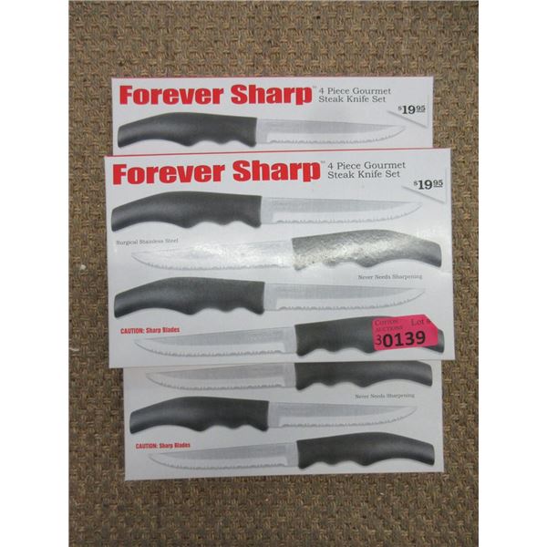 3 New Forever Sharp 4 Piece Steak Knife Sets