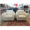 Image 1 : 2 Beige Leather Arm Chairs - Store Returns